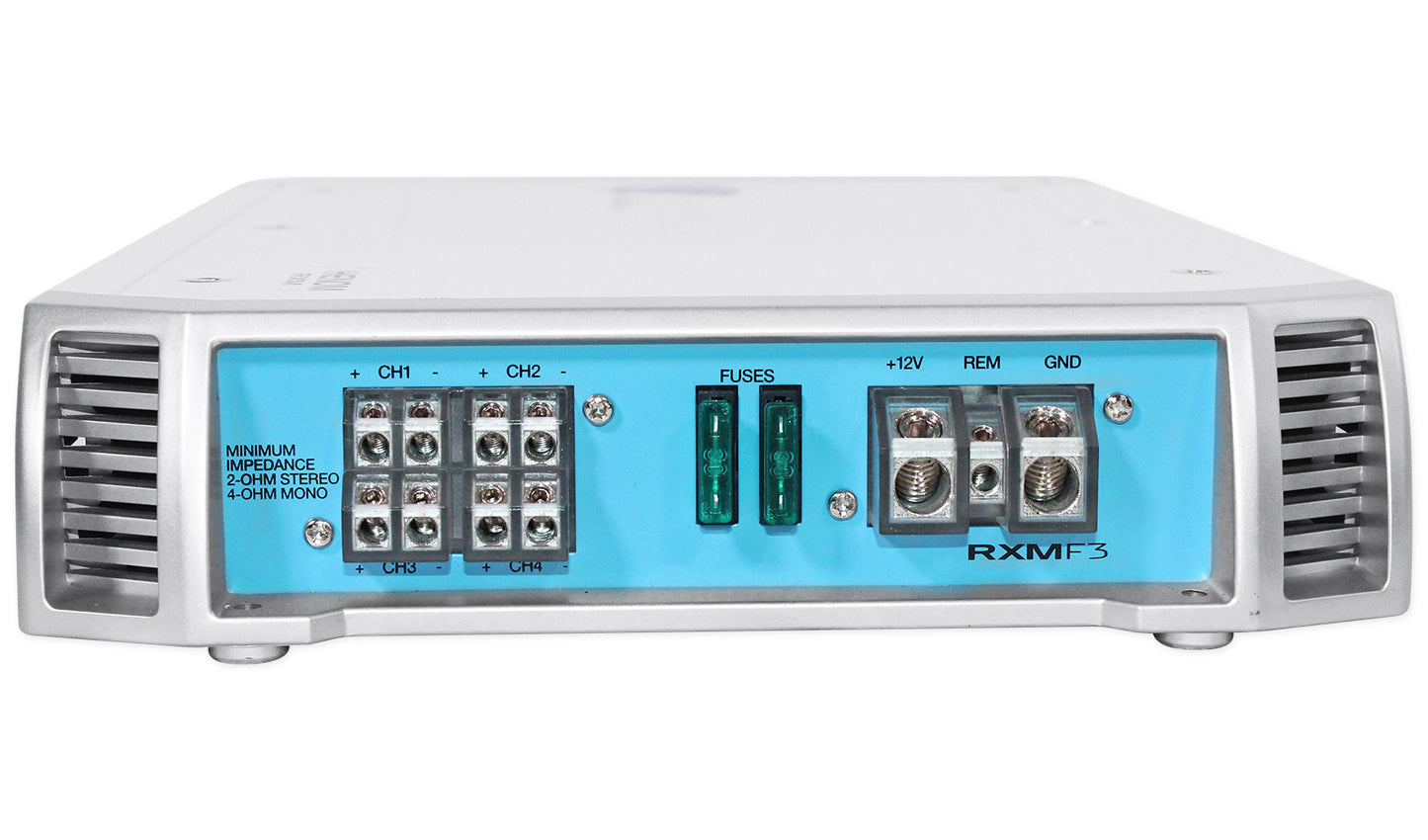 RXM-F3 Marine 4-Ch Amp + RMWK4 Marine Amp Kit Bundle