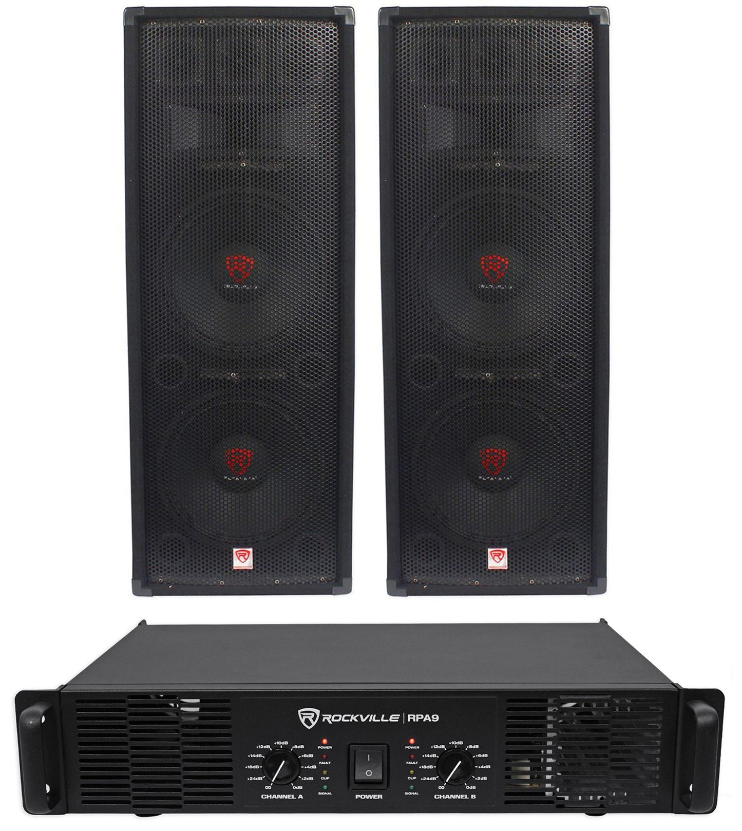 RSG12.28 Dual 12" Speakers 2-Pack + RPA9 Power Amplifier Bundle