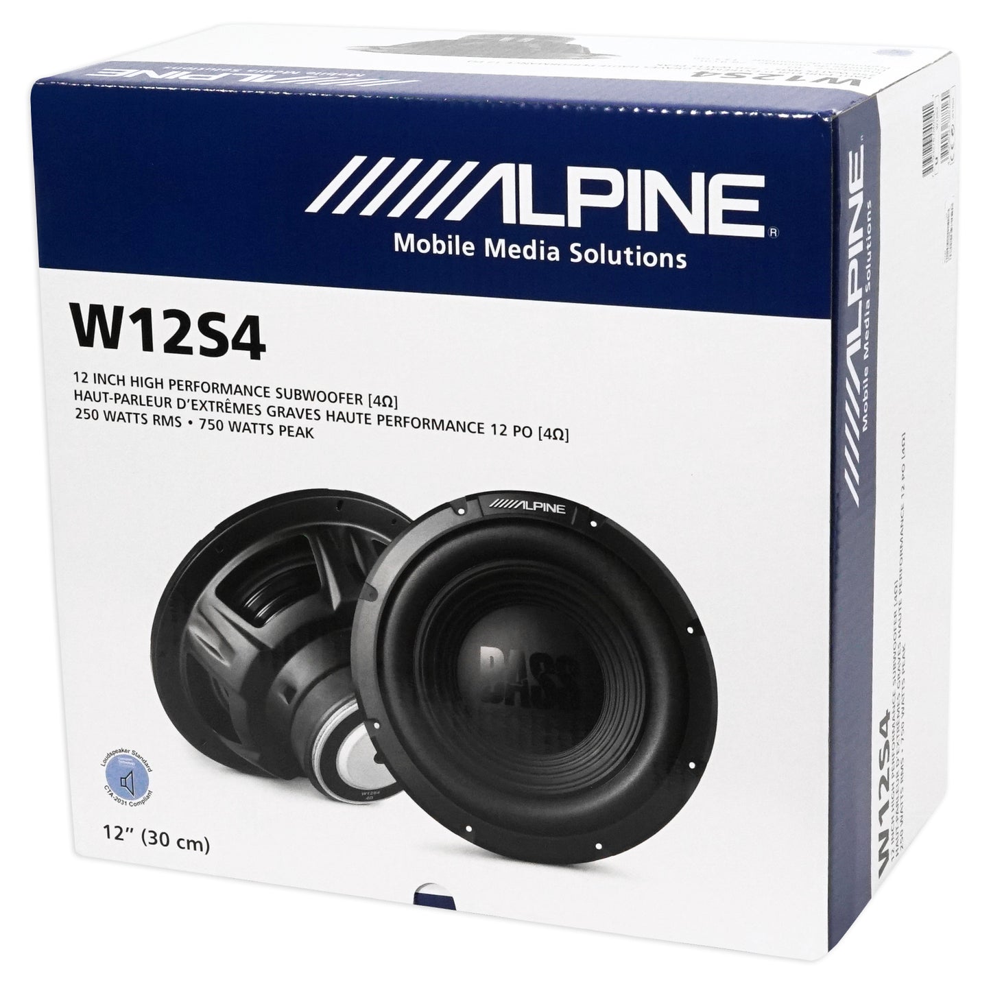 Alpine W12S4 12" 750w Car Subwoofer+Sealed Sub Box Enclosure+Amplifier+Amp Kit