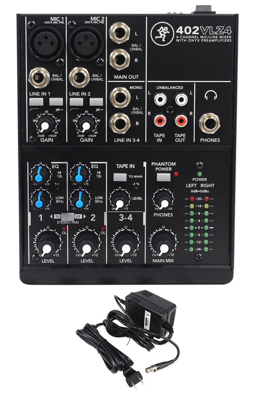 Mackie 402VLZ4 4-channel Compact Mixer w/ 2 ONYX Preamps+Microphone+XLR Cable