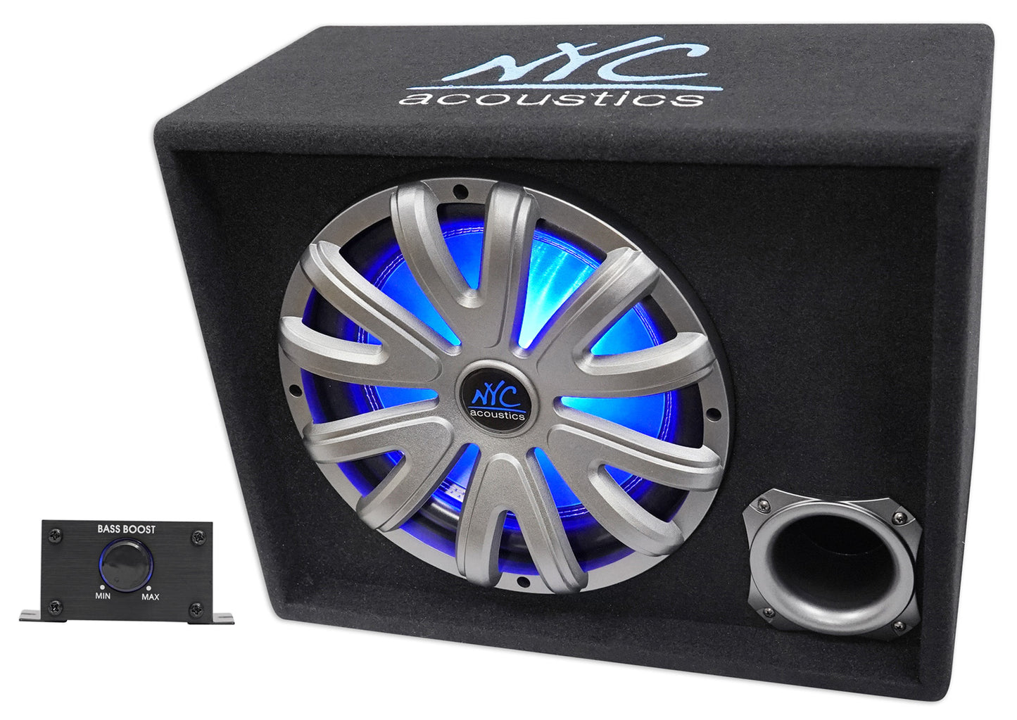 NYC Acoustics NSE12L 12" 1200w Powered Car Subwoofer/Sub Enclosure+LED+Amp Kit