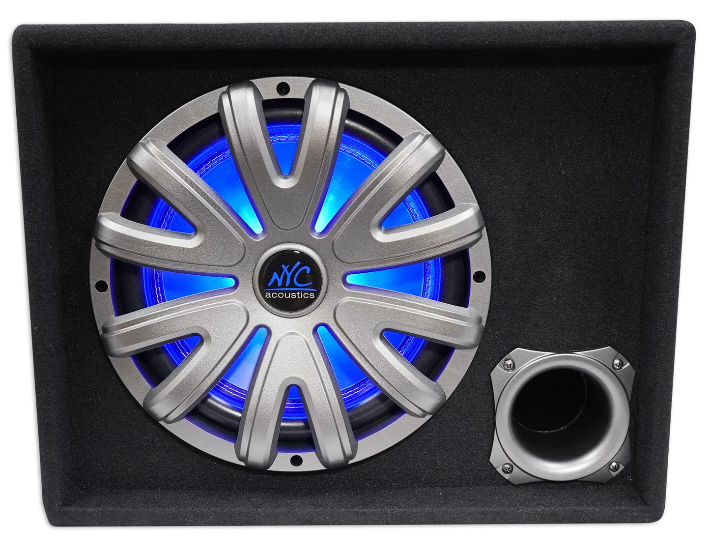 NYC Acoustics NSE12L 12" 1200w Powered Car Subwoofer/Sub Enclosure+LED+Amp Kit
