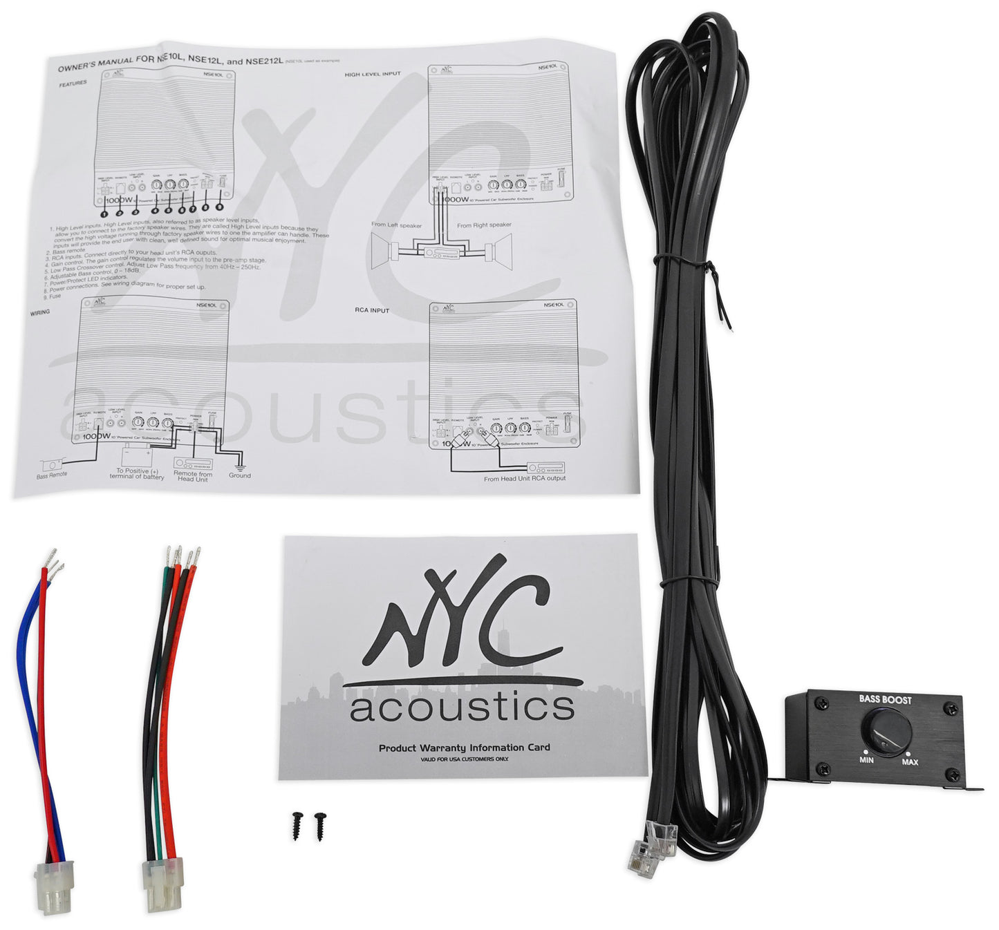 NYC Acoustics NSE12L 12" 1200w Powered Car Subwoofer/Sub Enclosure+LED+Amp Kit