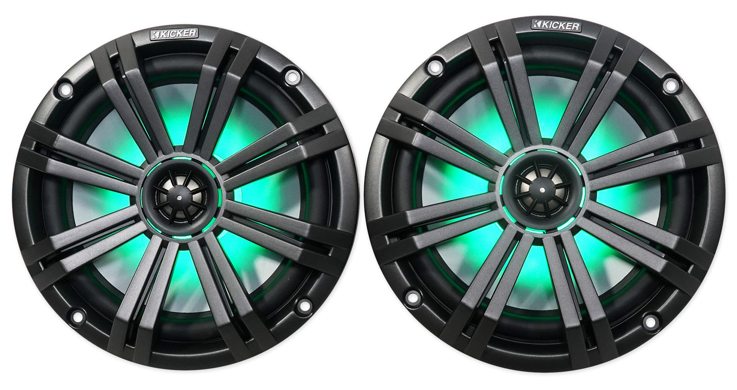 (4) KICKER 45KM84L 8" 1200 Watt Marine Boat Wakeboard Tower Speakers w/LED's KM8