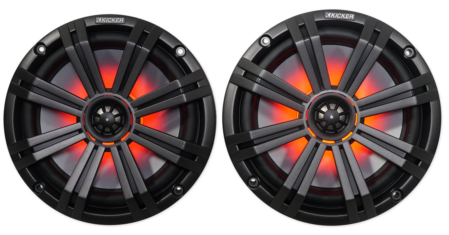 4) KICKER 45KM84L 8" 1200 Watt Marine Boat Wakeboard Tower Speakers w/LED's KM8