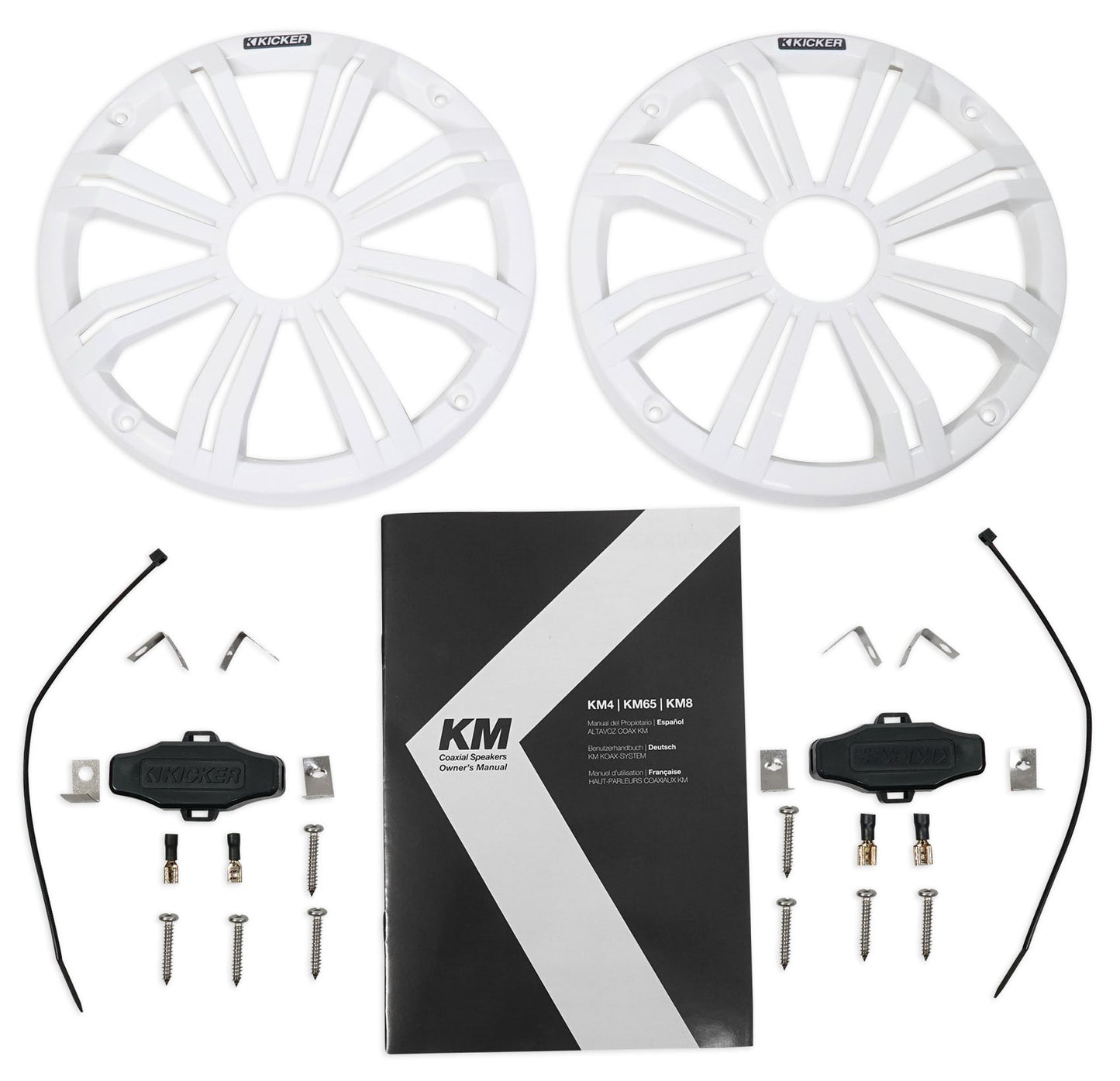 4) KICKER 45KM84L 8" 1200 Watt Marine Boat Wakeboard Tower Speakers w/LED's KM8