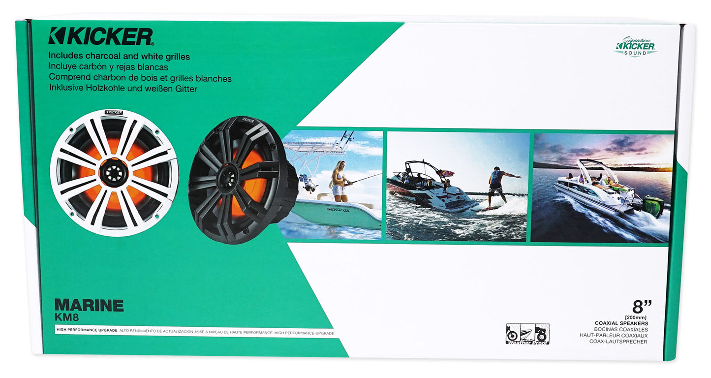 2) Dual KICKER 45KM84L 8" 1200 Watt Marine LED Wakeboard Speakers+Amplifier+Kit
