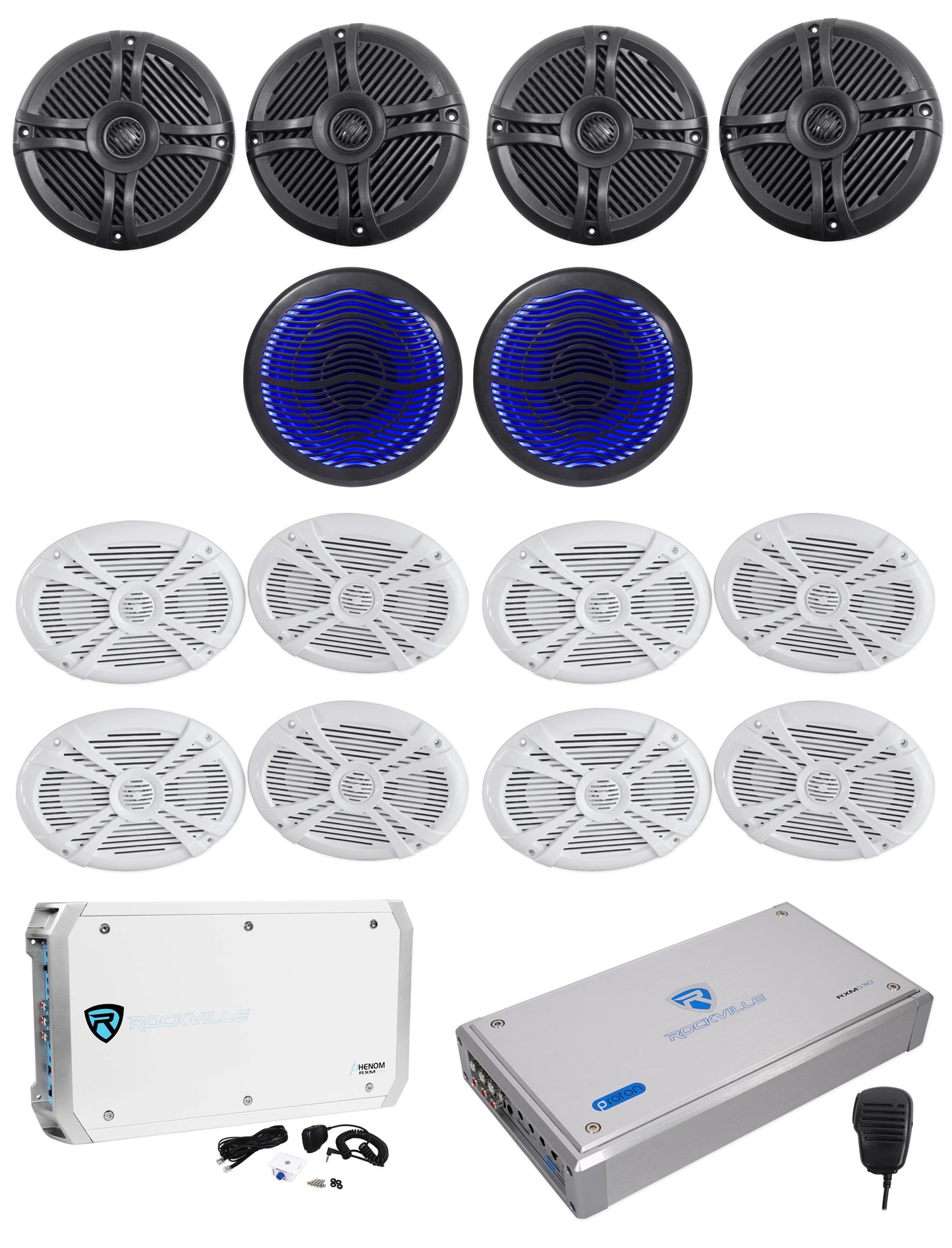RMSTS Marine Speakers 2-Pack + MS10LB Sub 2-Pack + RXM-S6/30 Amp Bundle