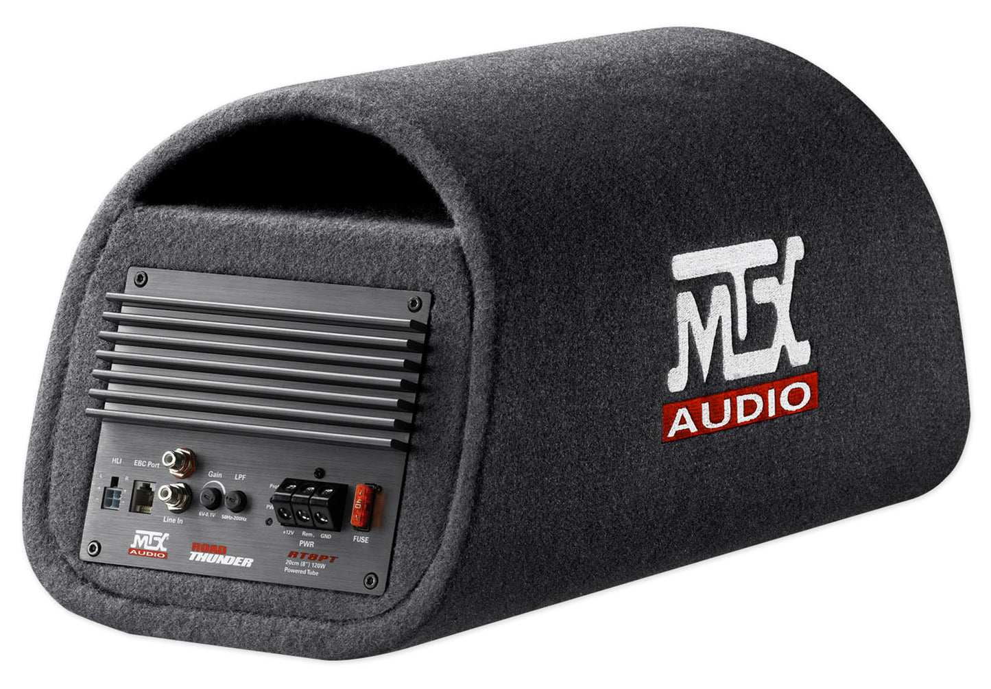 MTX Road Thunder RT8PT 8” 240 Watt Powered Vented/Ported Bass Tube+Amp Wire Kit