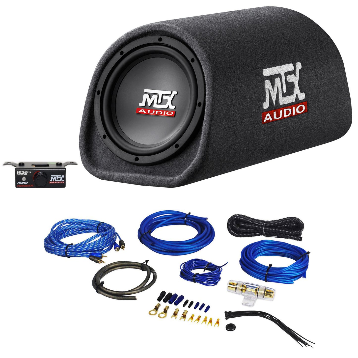 MTX Road Thunder RT8PT 8” 240 Watt Powered Vented/Ported Bass Tube+Amp Wire Kit