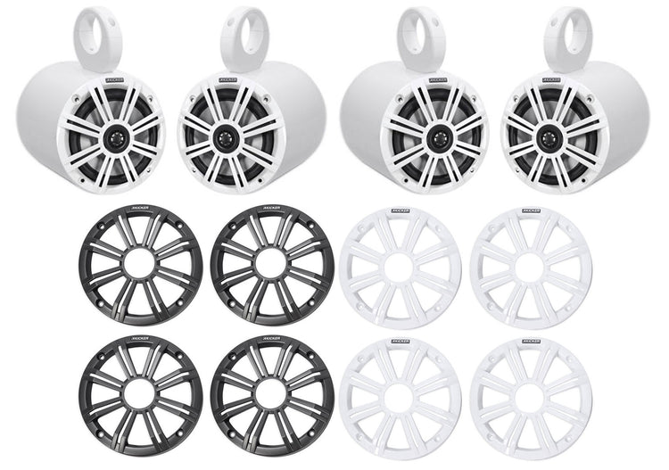 (4) KICKER 45KM654 6.5" 390 Watt White Marine Wakeboard Tower Boat Speakers