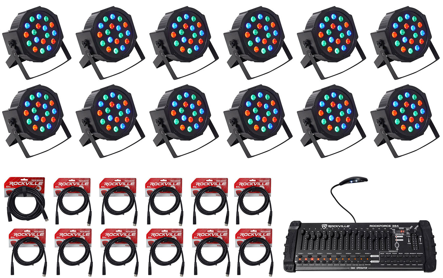 RockPAR50 LED RGB 12-Pack + ROCKFORCE 384 Controller Bundle