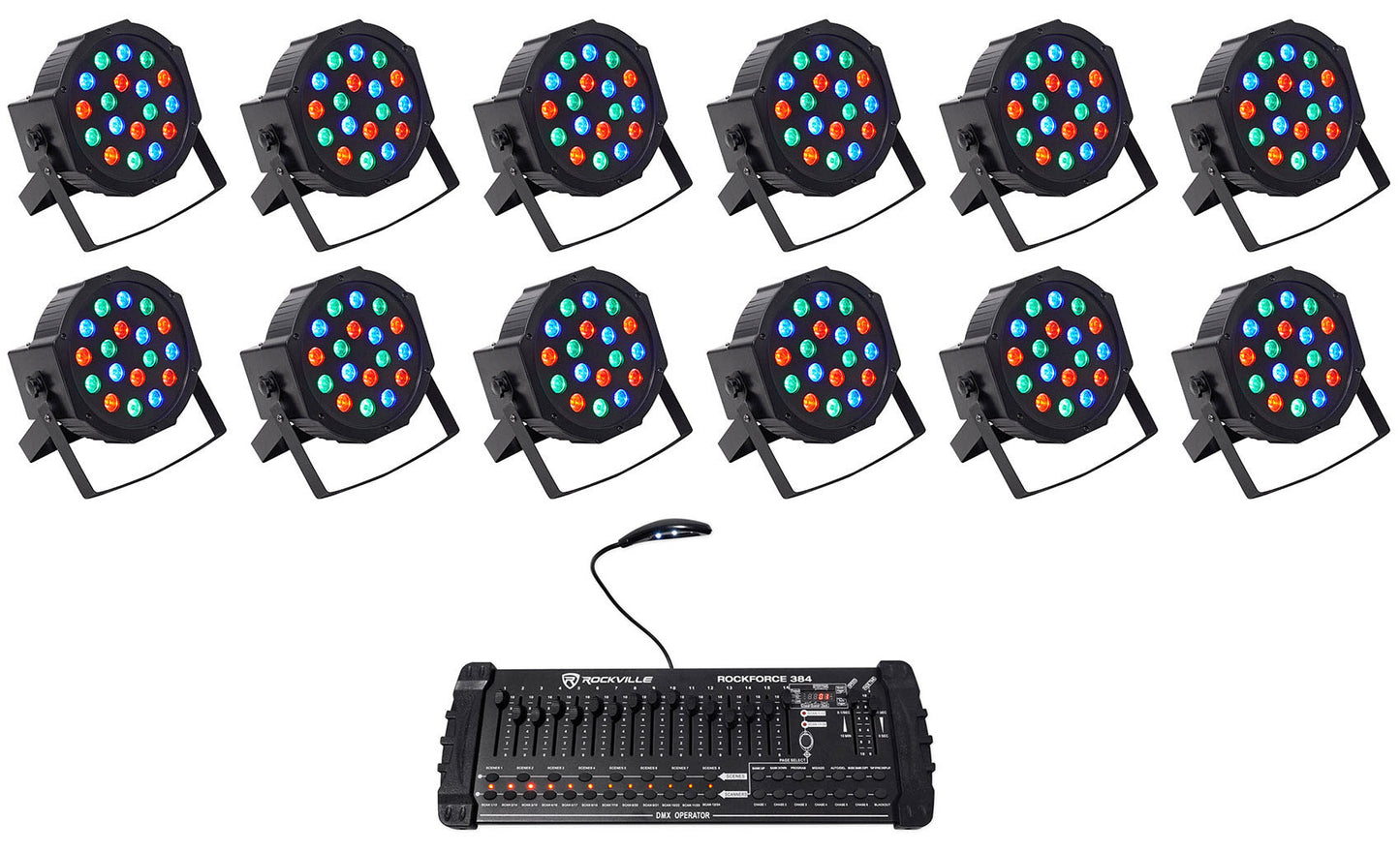 RockPAR50 LED RGB 12-Pack + ROCKFORCE 384 Controller Bundle