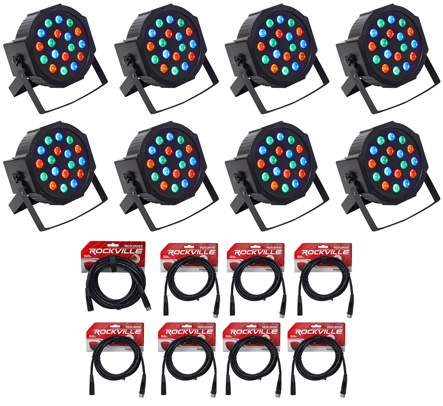 RockPAR50 LED RGB 8-Pack + DMX Cable Bundle