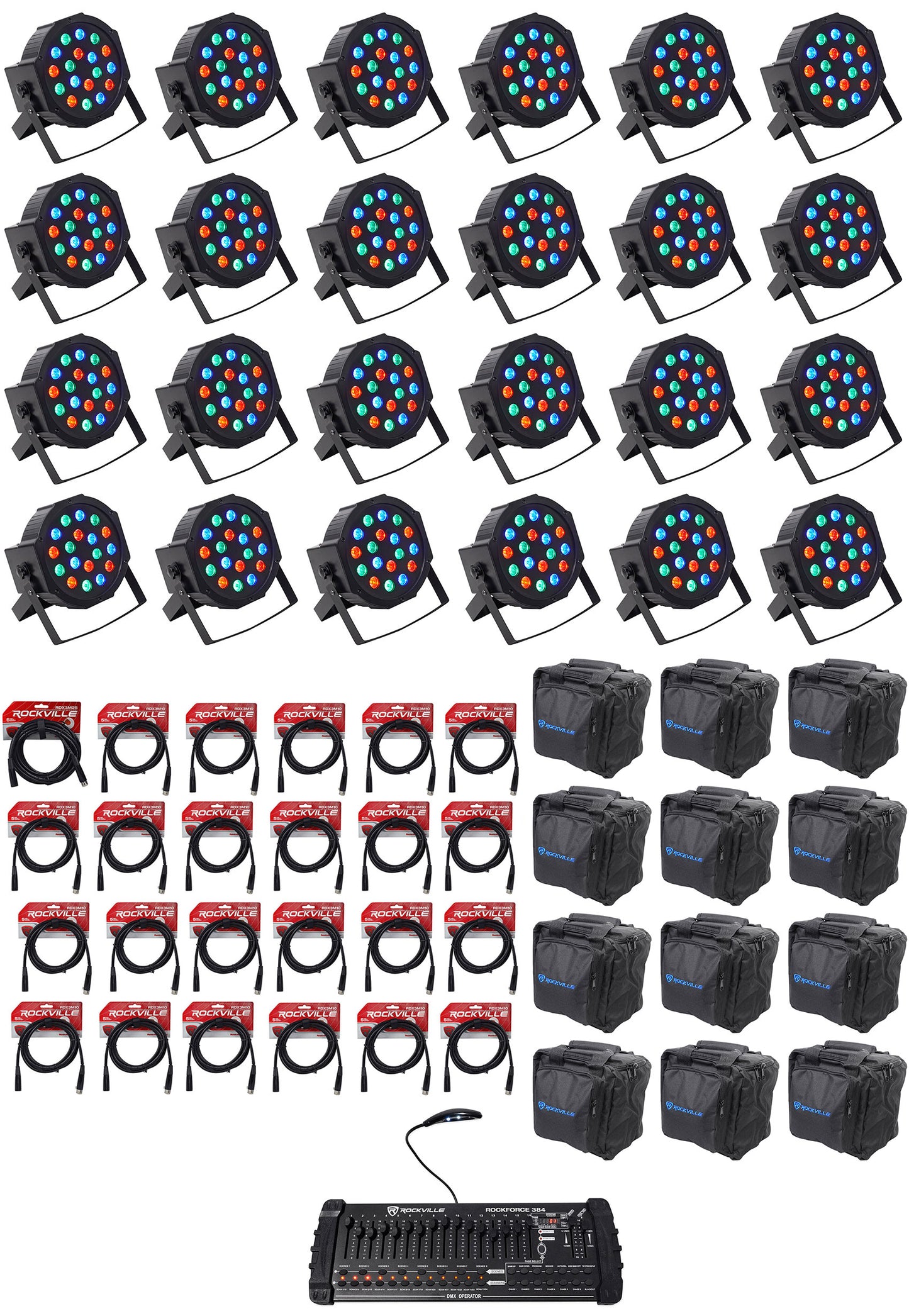 RockPAR50 Black 24-Pack + ROCKFORCE 384 DMX Controller Bundle