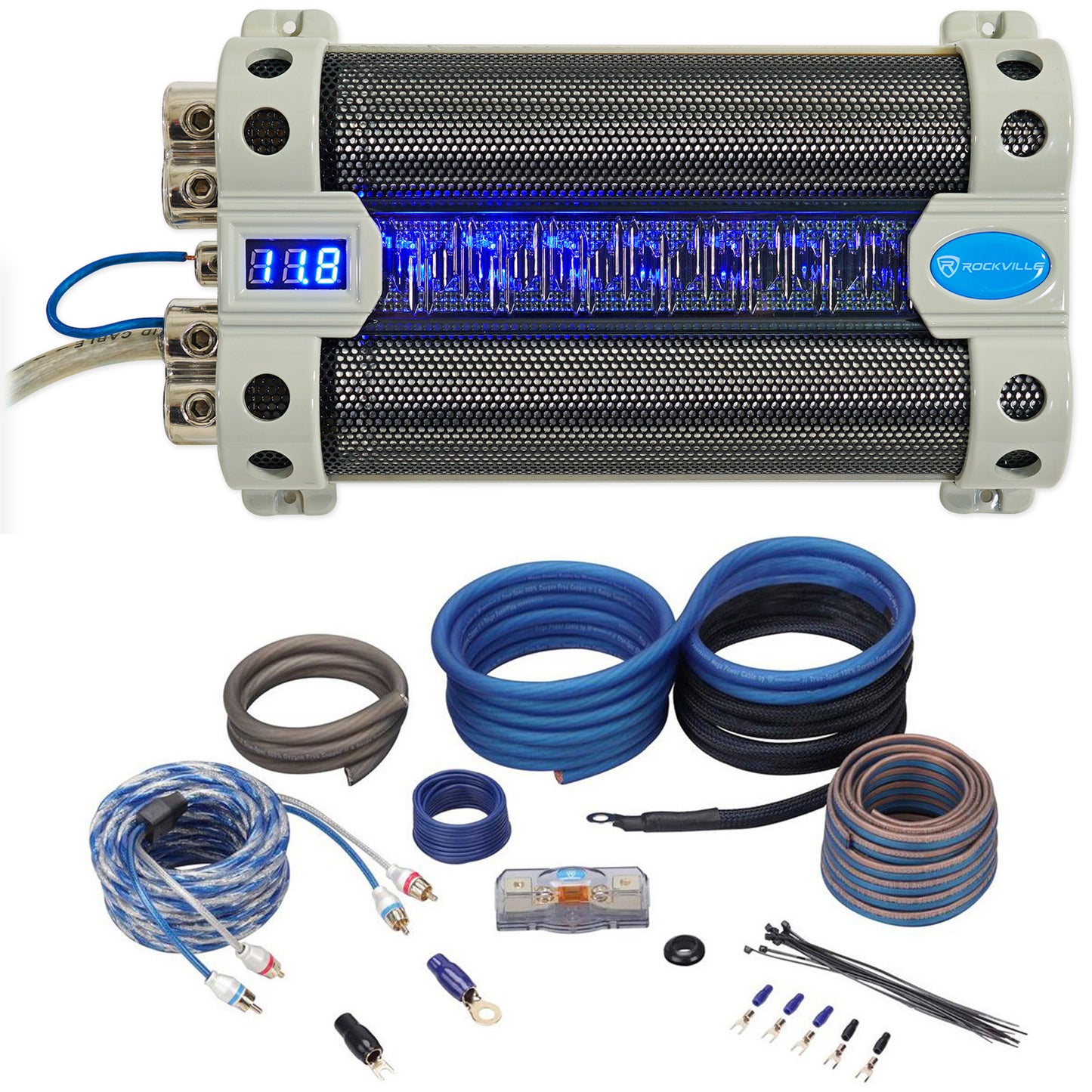 30 Farad Capacitor + 4 Gauge OFC Amp Wiring Kit Bundle