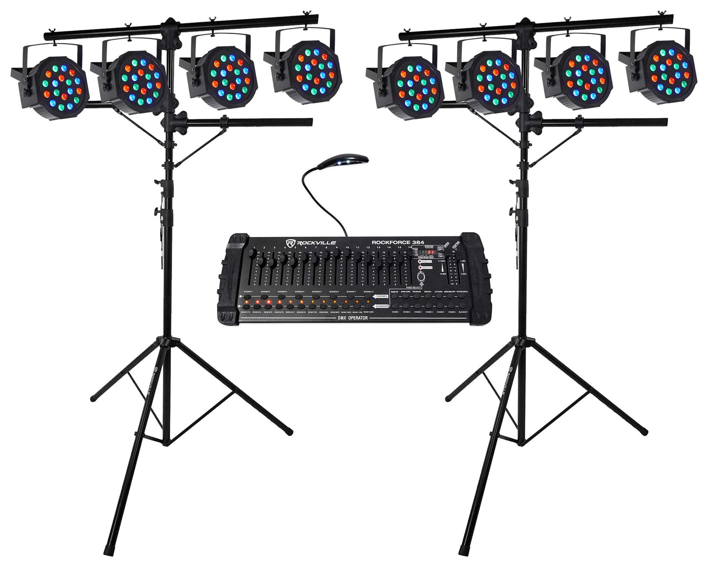 RVLS1 Lighting Tree Stand 2-Pack + RockPAR50 8-Pack + ROCKFORCE 384 Bundle