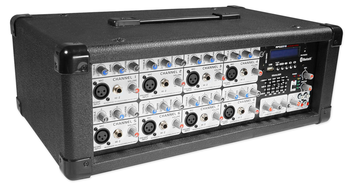 Rockville 8 Channel 1400w Powered Mixer w/ Bluetooth/USB/SD/5 Band EQ+Effects