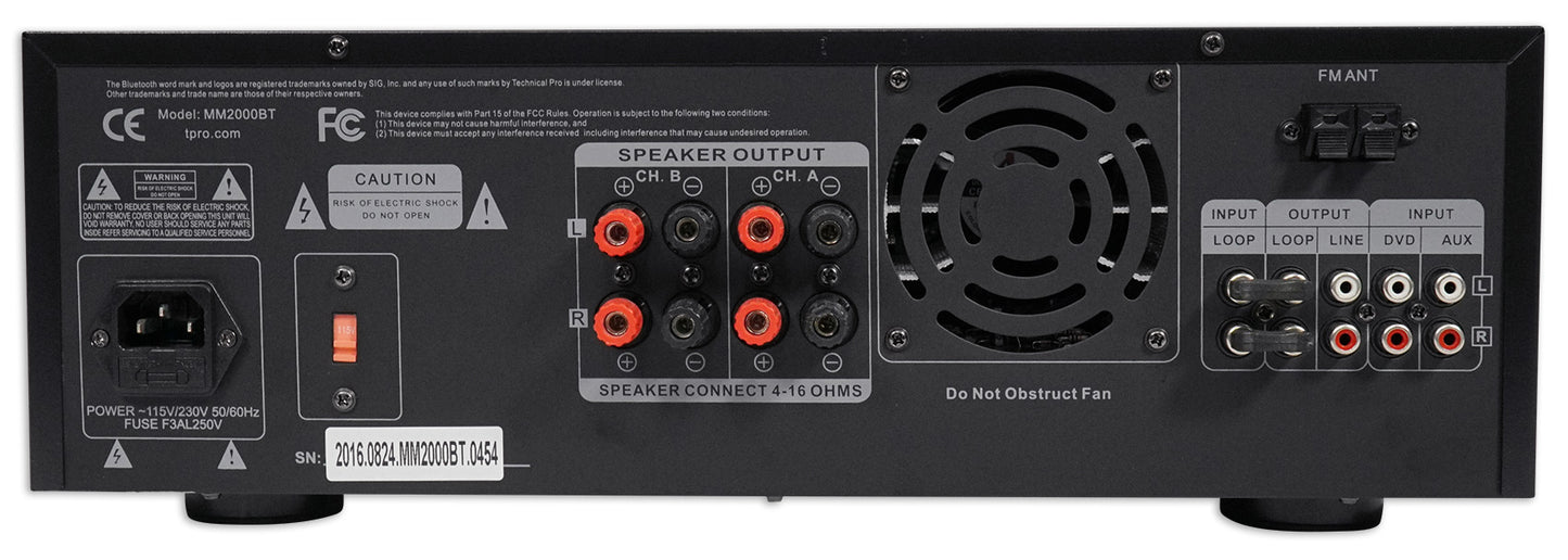 Technical Pro MM2000BT Bluetooth Karaoke Mixer System+(2) 8" Ceiling Speakers