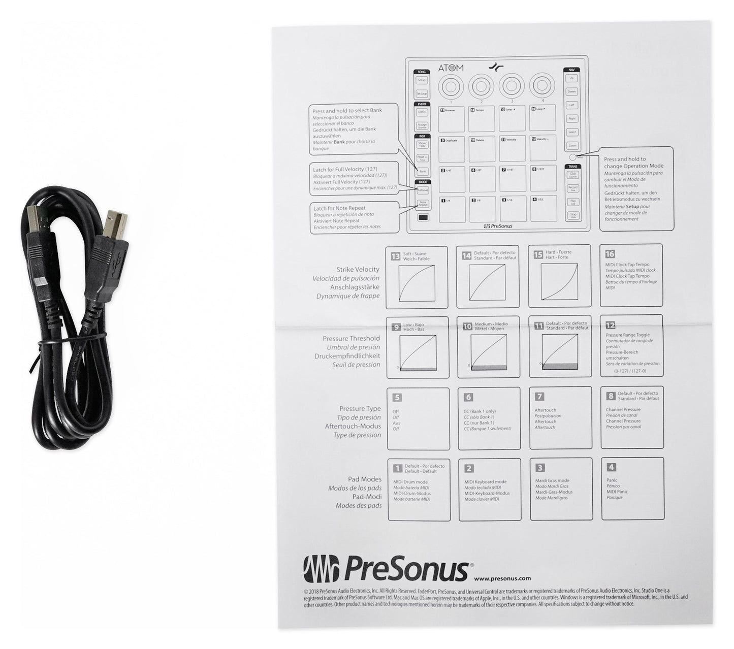 PRESONUS ATOM 16 Pad USB MIDI RGB DJ Controller+Software+Headphones+Mic+Cable