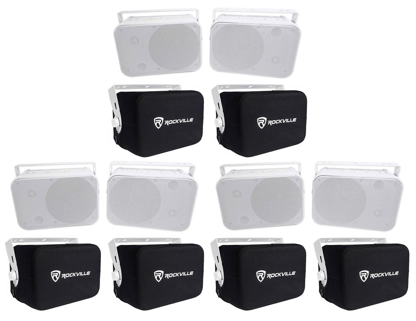 Rockville HP65S-8 White 6-Pack + RWBC65S Covers Bundle