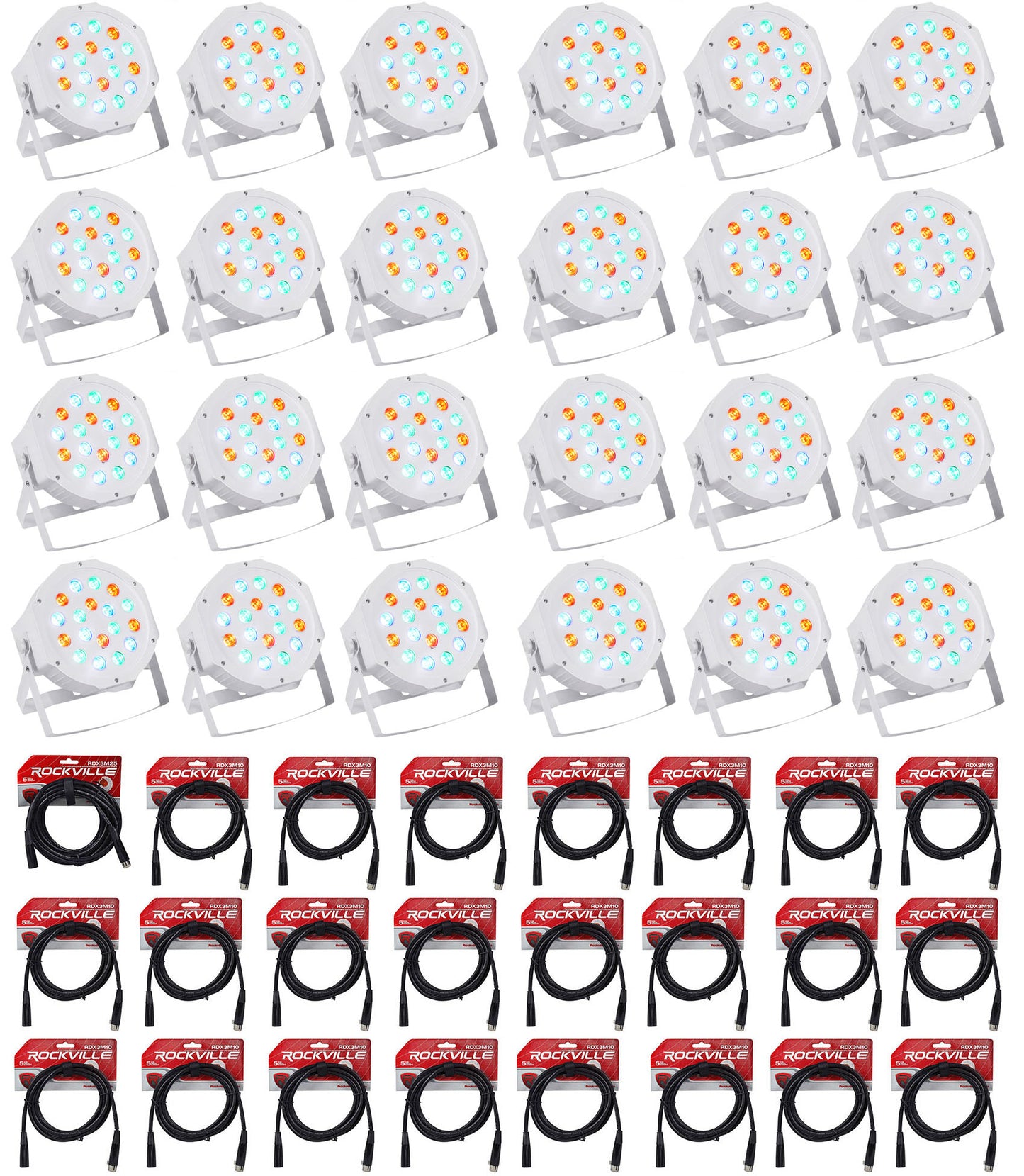 RockPAR50 White 24-Pack + DMX Cables Bundle