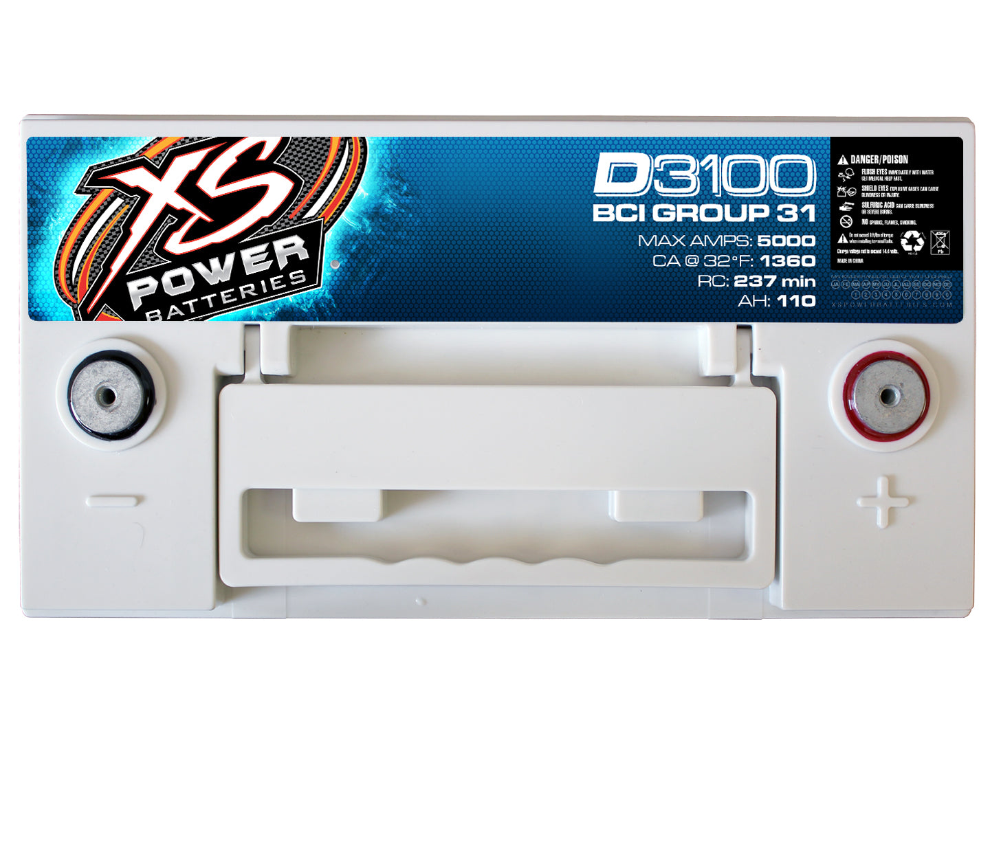 XS Power D3100 5000 Amp Power Cell Car Battery + Hardware + Power/Ground Wires