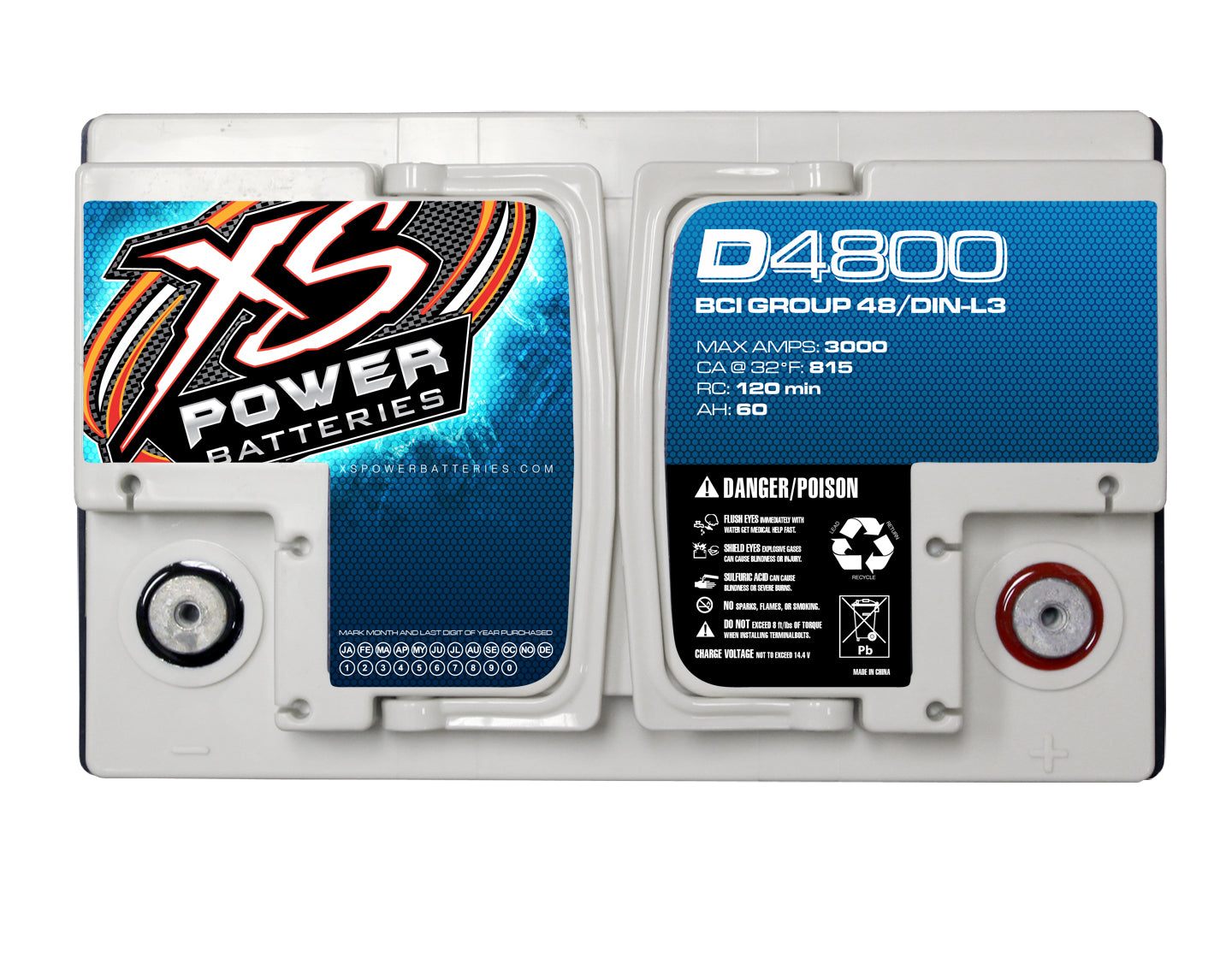 XS Power D4800 3000 Amp 12V Group 48 Car Audio Sealed Battery+Power/Ground Wires