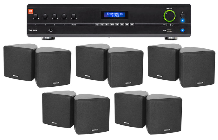 JBL Commercial Amplifier+(10) 3.5" Black Cube Speakers for Restaurant/Bar/Cafe