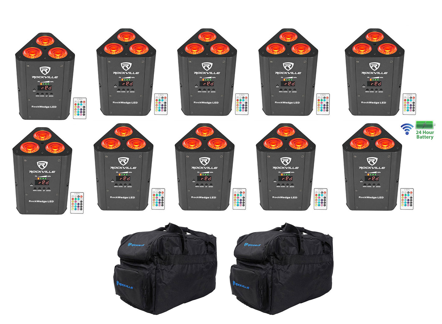 RockWedge LED 10-Pack + RLB30 Lighting Bag Bundle