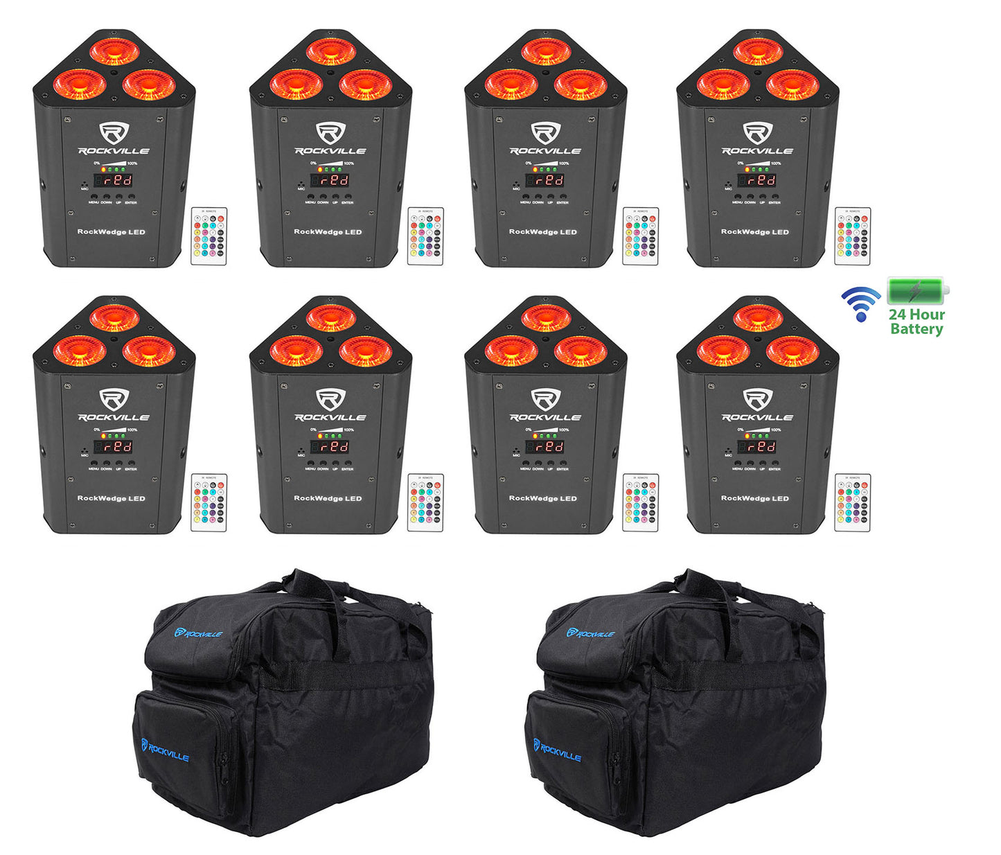 RockWedge LED 8-Pack + RLB30 Lighting Bags Bundle