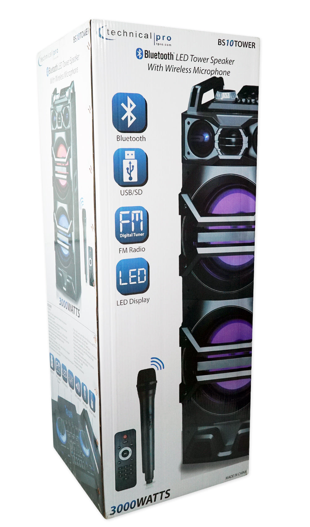 Technical Pro Dual 10" 3000w Bluetooth Karaoke Machine System w/USB/SD/LED+Mic