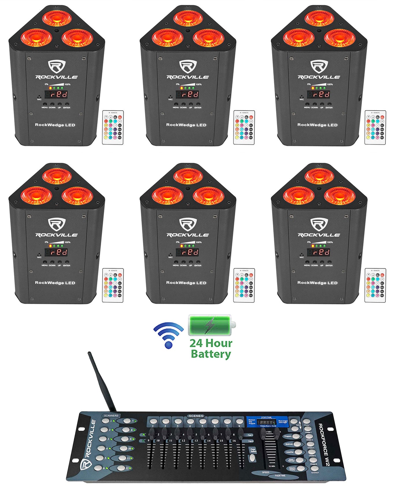 RockWedge LED 6-Pack + ROCKFORCE W2 Controller Bundle