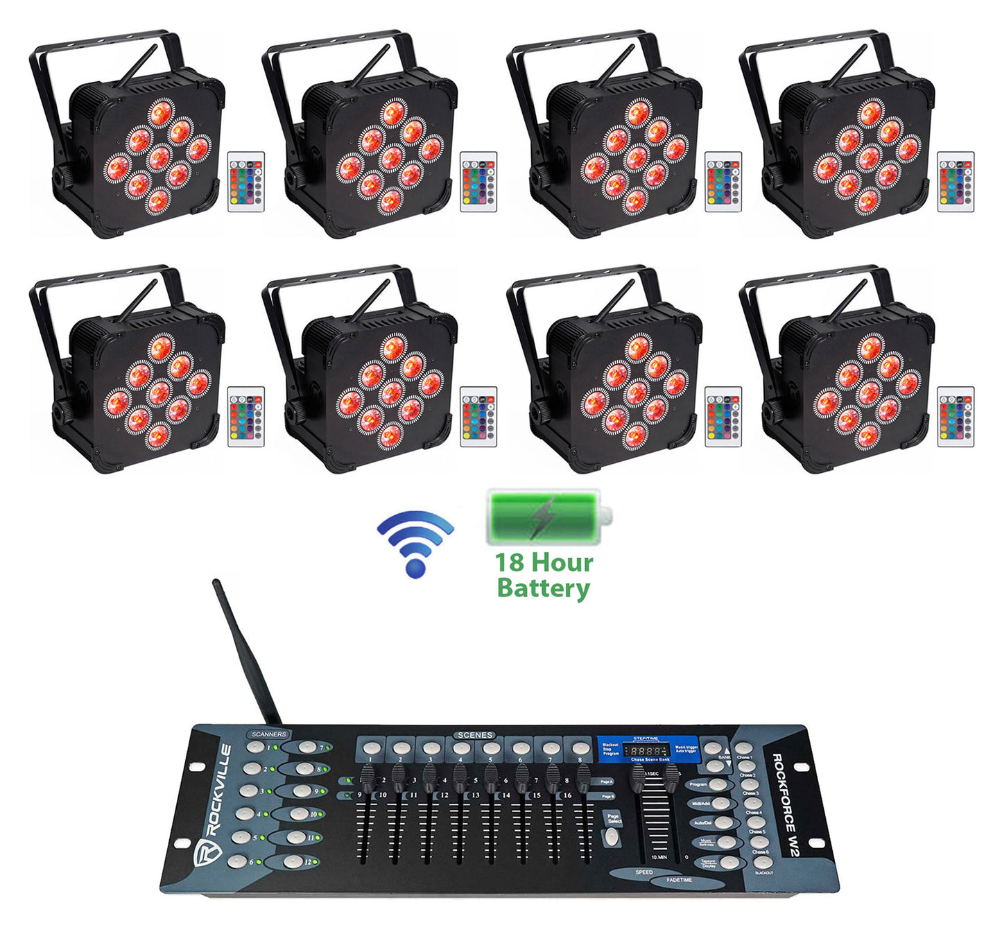 BEST PAR 60 8-Pack + ROCKFORCE W2 DMX Controller Bundle