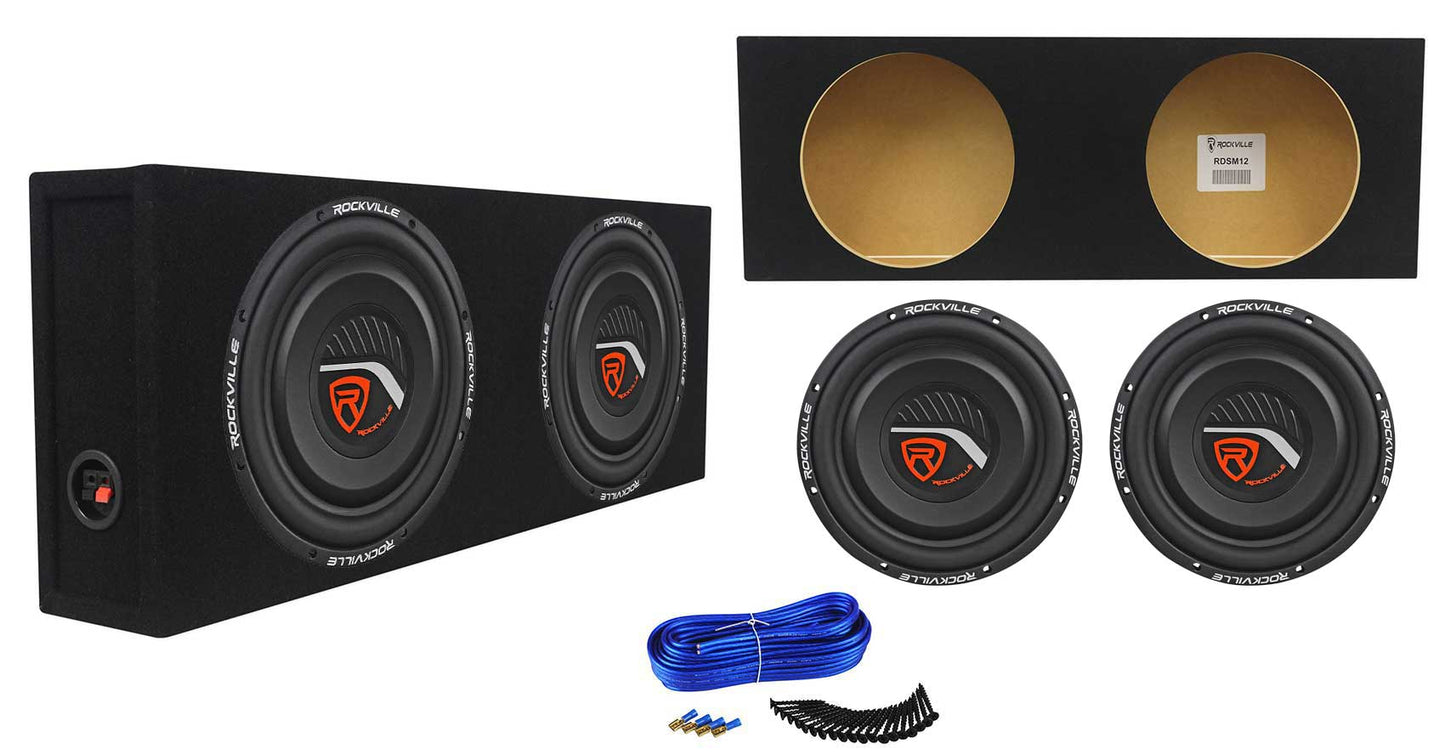 T4 Series 12" Shallow 2-Ohm 2-Pack + Dual 12" Shallow Sealed Enclosure Bundle