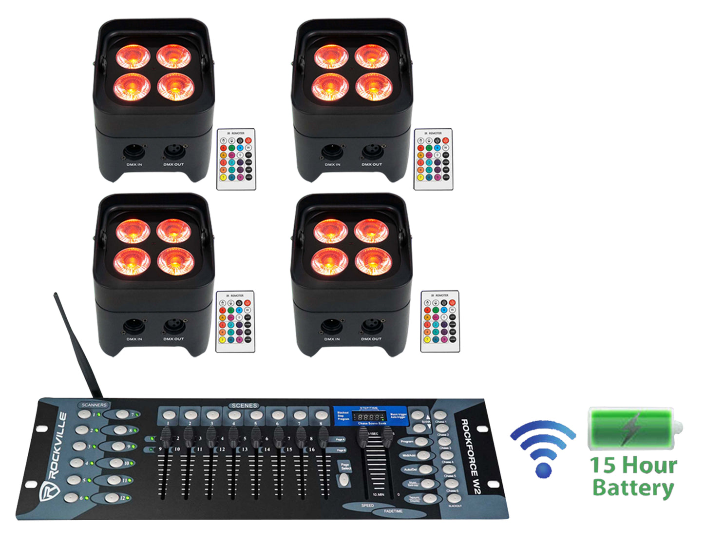 BEST PAR 50 4-Pack + ROCKFORCE W2 DMX Controller Bundle