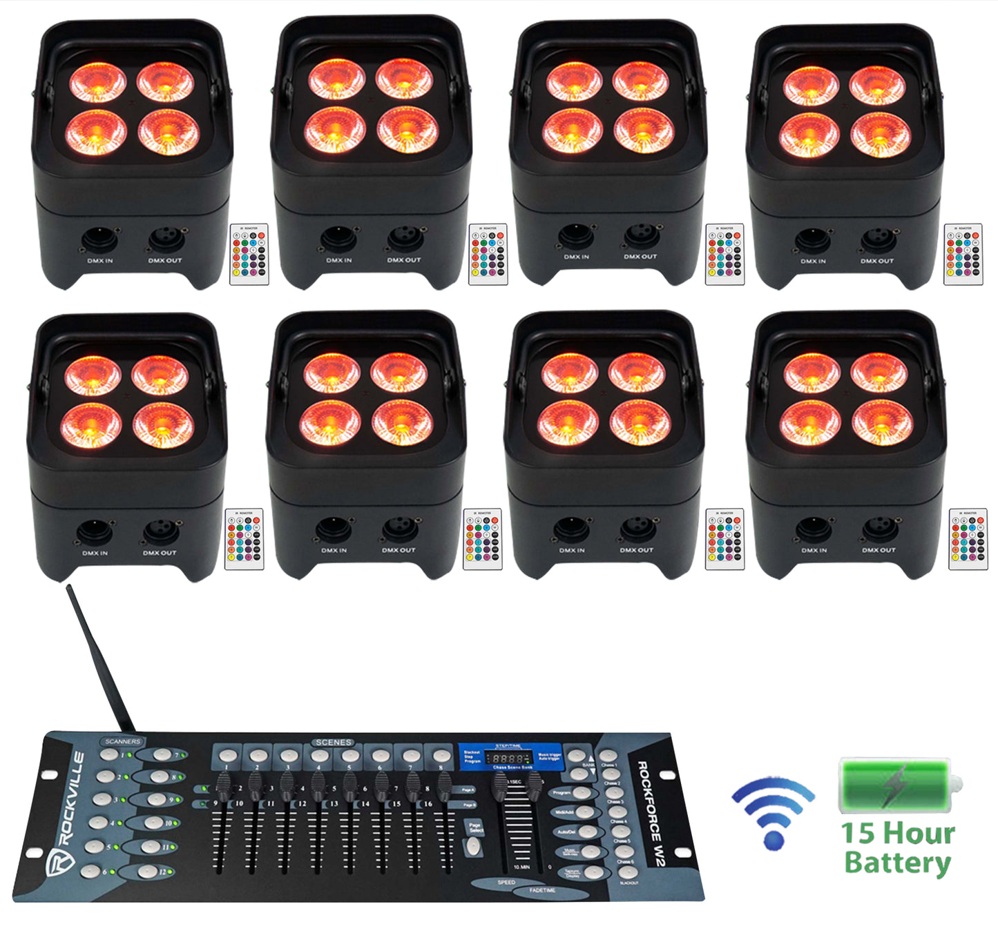BEST PAR 50 8-Pack + ROCKFORCE W2 DMX Controller Bundle