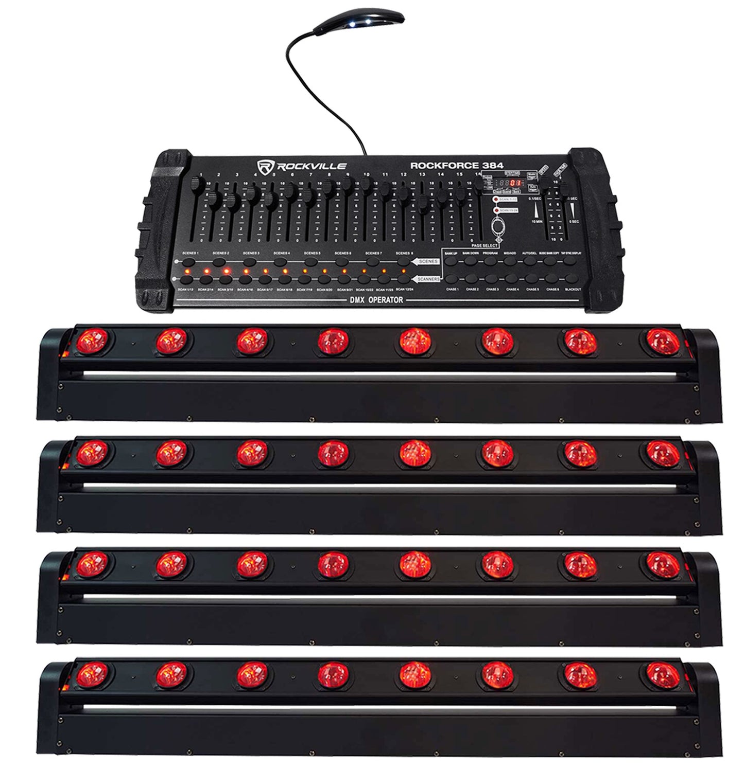 MOTIONSTRIP Light Bar 4-Pack + ROCKFORCE 384 DMX Controller Bundle