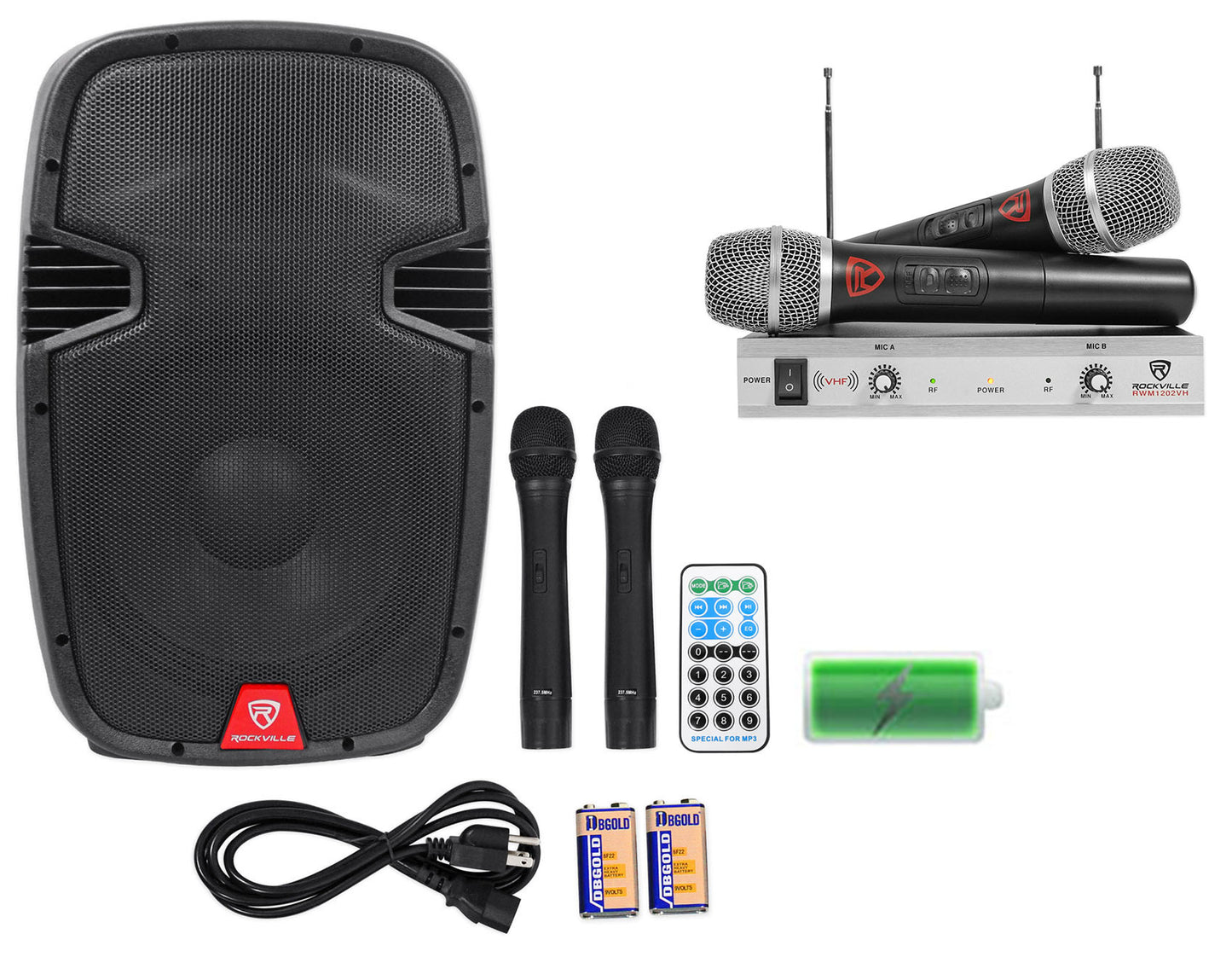 RAM12BT Rechargeable PA Speaker + RWM1202VH Wireless Mic System Bundle