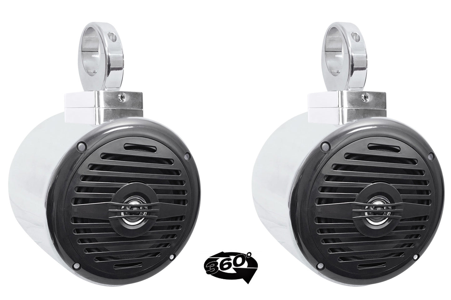 MAC525S 5.25" Chrome Wakeboard Pods 2-Pack + 360° Swivel Clamps Bundle