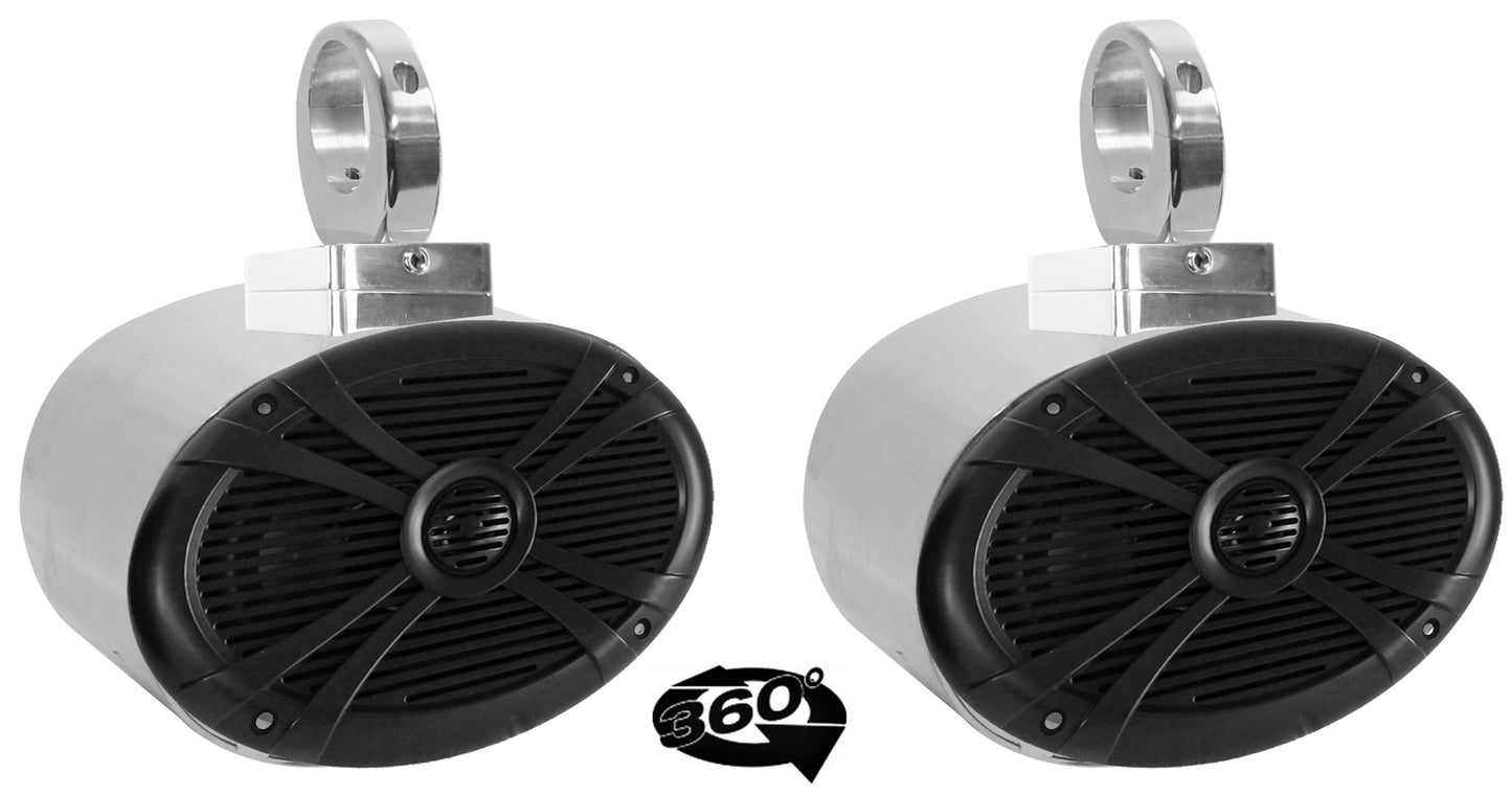 MAC69S Polished 6x9" Tower Speaker Pods 2-Pack + MAC360C Swivel Clamps Bundle