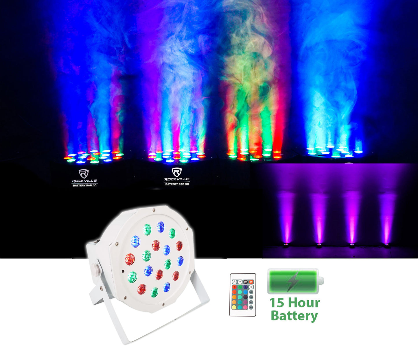 BATTERY PAR 50 White 4-Pack + RVCS2 Crank Stand Bundle