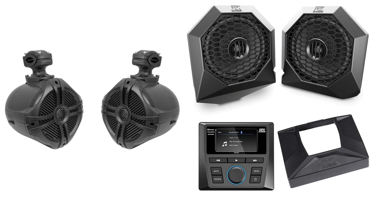 Tower Speakers+Bluetooth Receiver+Dash Kit for 2014-18 Polaris RZR XP1000/900