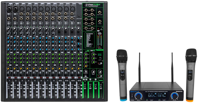 Mackie ProFX16v3 16-Channel 4-Bus Effects Mixer w/USB+Dual Wireless UHF Mics