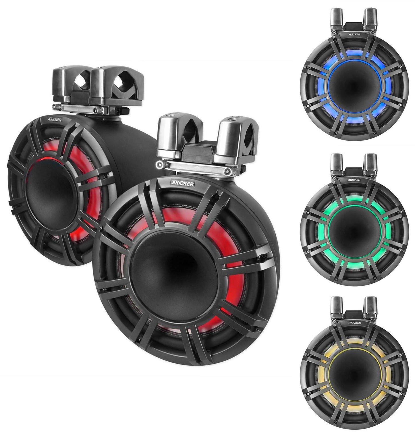 KICKER KMTC11 HLCD 11" Wakeboard Tower Speakers+6) 8" LED Speakers+8-Channel Amp