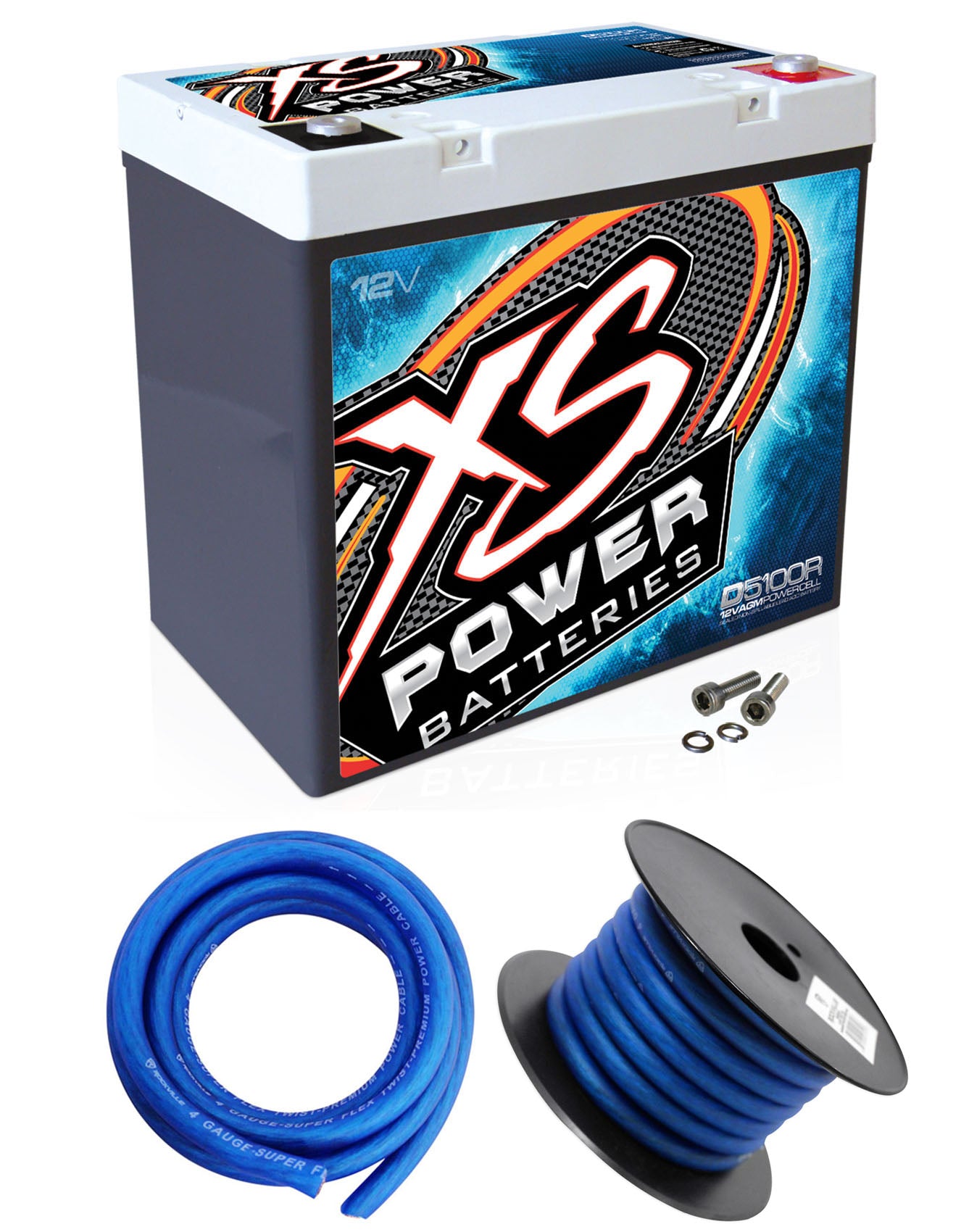 XS Power D5100R 3100 Amp AGM Power Cell Car Audio Battery + Power/Ground Wires