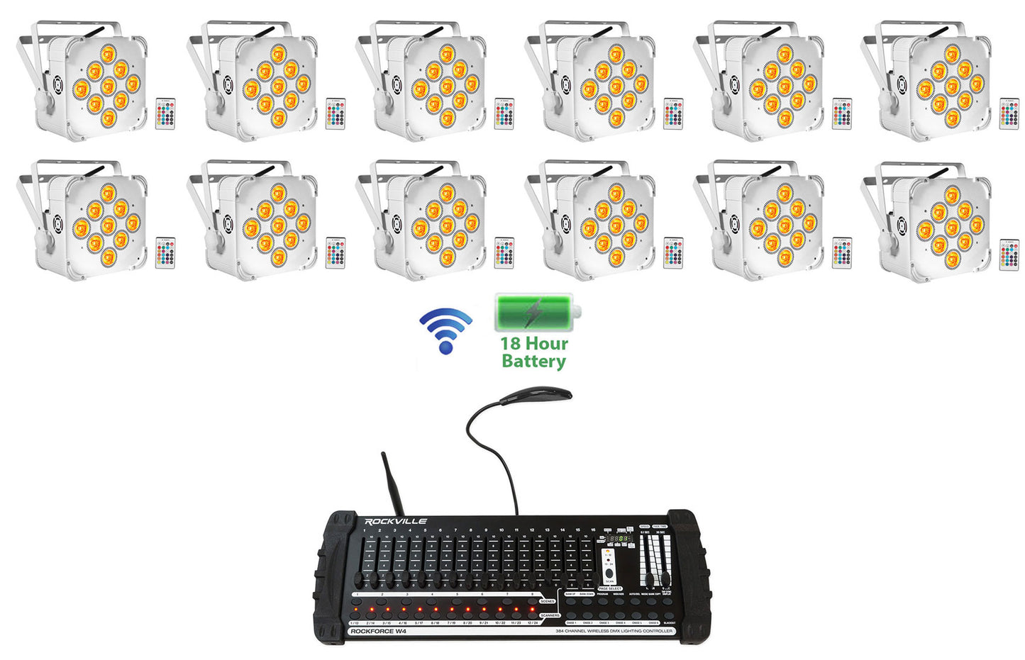 BEST PAR 60 White 12-Pack + ROCKFORCE W4 DMX Controller Bundle