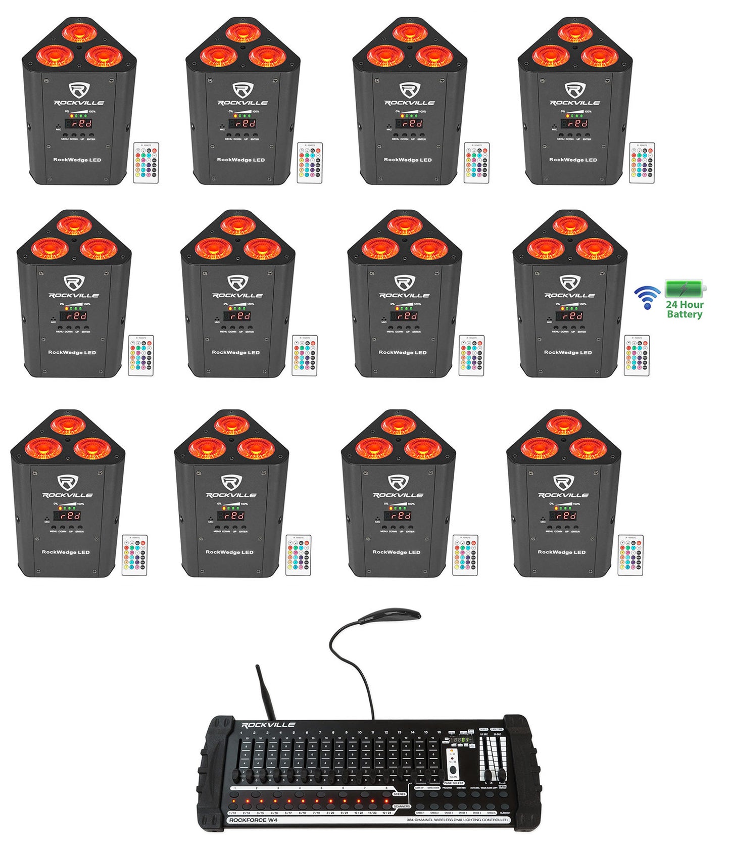 RockWedge LED 12-Pack + ROCKFORCE W4 Controller Bundle