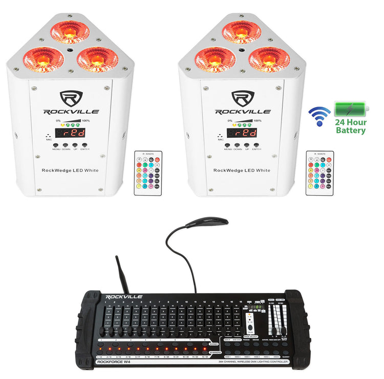 RockWedge LED White 2-Pack + ROCKFORCE W4 Controller Bundle
