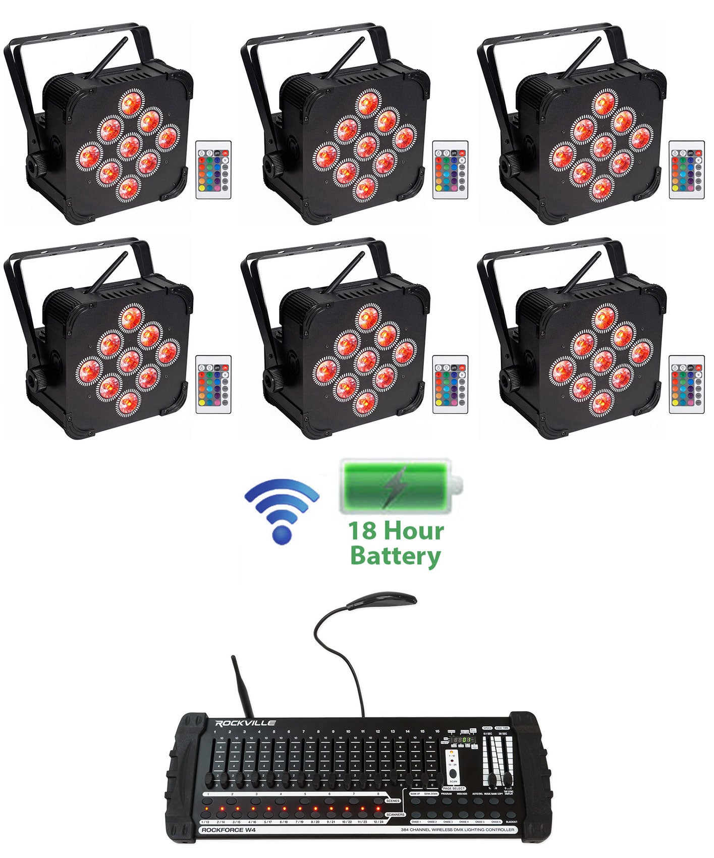 BEST PAR 60 6-Pack + ROCKFORCE W4 DMX Controller Bundle